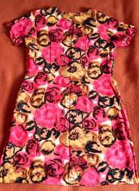 Sukienka mini w kolorowe kwiaty, krótki rękaw, rozmiar 38