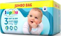 Pieluszki Lupilu SOFT&DRY rozmiar 3 MIDI 4-9kg, 2x 112 szt. JUMBO BAG