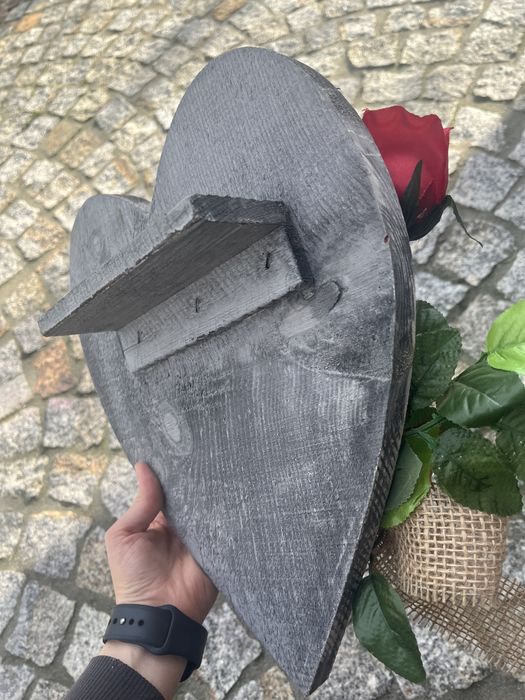Serce drewniane na pomnik grób stroik wszystkich świętych róże