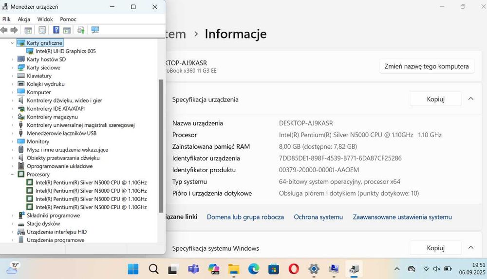 HP dotykowy 11,6" 4x2,50GHz/8GB/256GB NVME