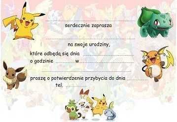 Zaproszenie Zaproszenia Na Urodziny Pokemony 150Mm X 100Mm 5Szt