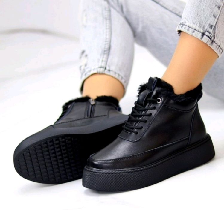 Жіночі черевики ботинки шкіряні чорні зимові