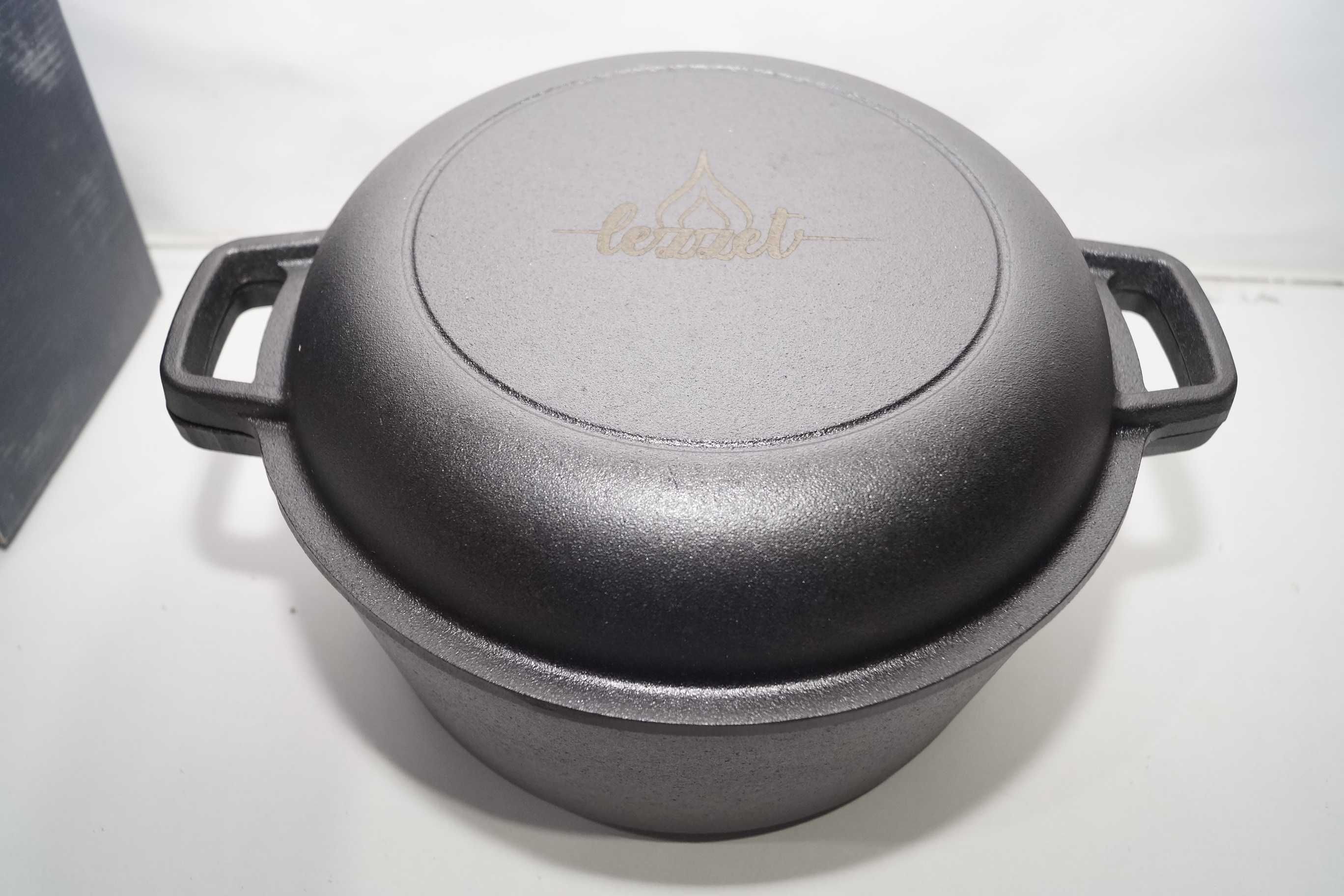 lezzet 2w1 żeliwny garnek do gotowania zapiekania z patelnią 27cm 4,8l