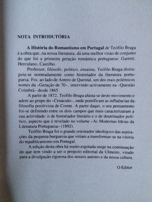 Teófilo Braga - História do Romantismo em Portugal