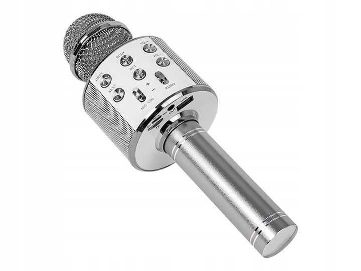Mikrofon KARAOKE z Głośnikiem BT/USB/AUX Srebrny