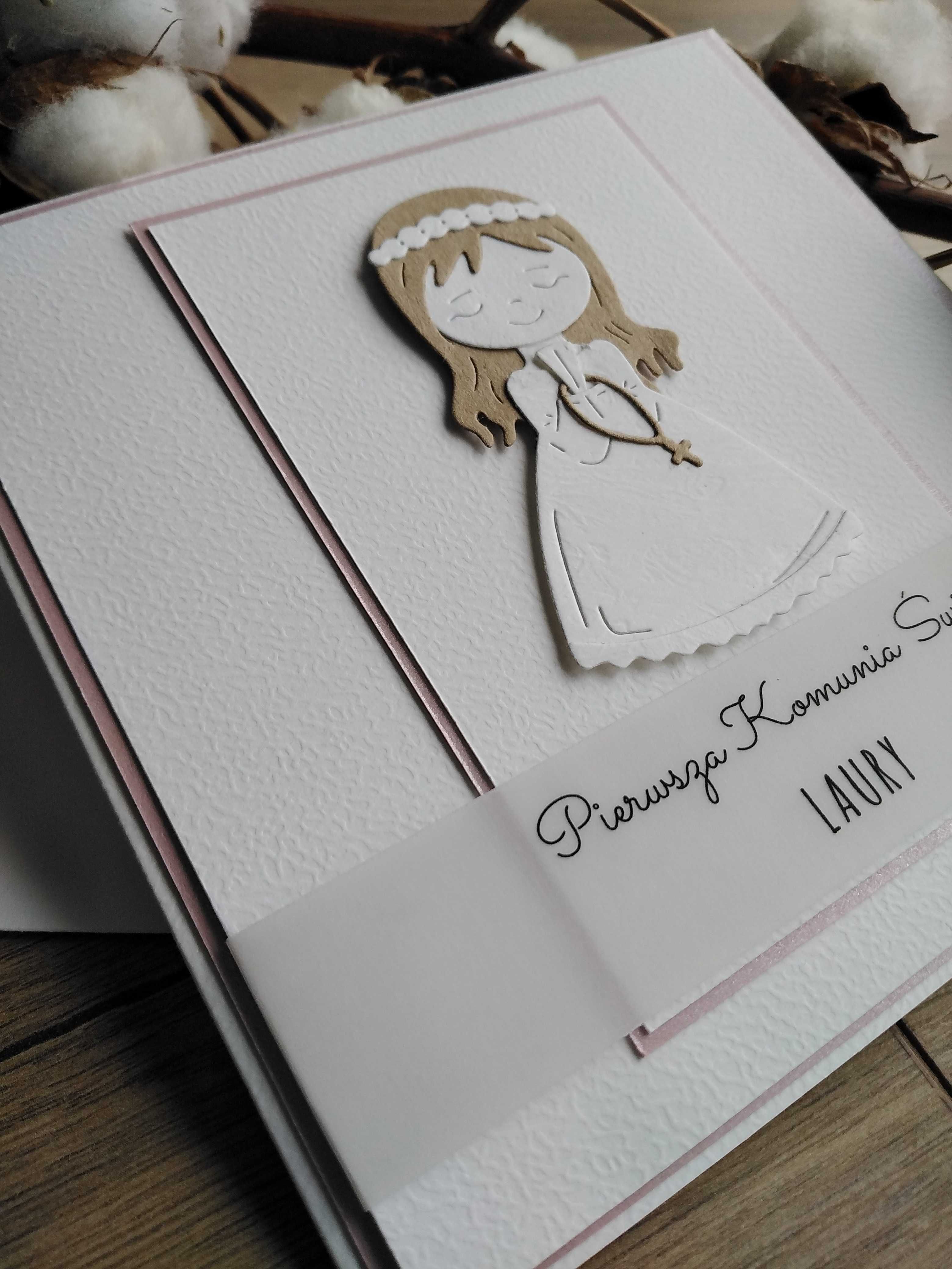 Kartka na Pierwszą Komunię Świętą. Ręcznie robiona. Personalizowana