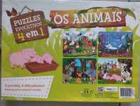 Puzzles 4 em 1 tema Animais