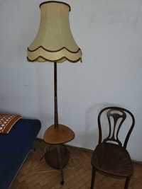 LAMPA STOJĄCA drewniana z abażurem vintage PRL.