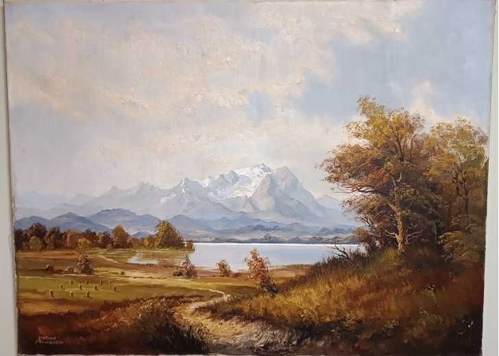 Pejzaż, olej  na płótnie. podpisany, autor do rozszyfrowania