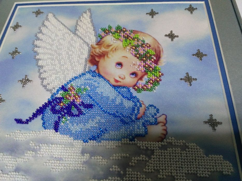Метрика для вышивки бисером для детской. Небесный ангелок.