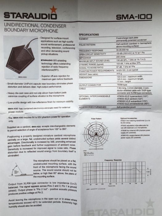 Новый Конденсорный Микрофон STARAUDIO SMA-100