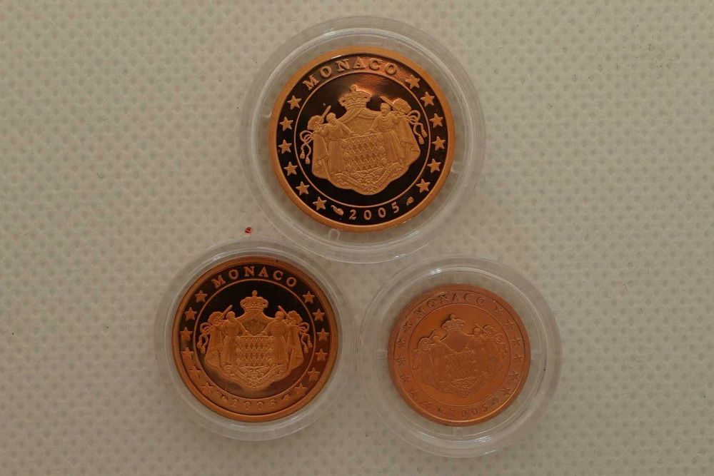 Moedas 1-2-5 Euro Cent Mónaco, 2005, PP - PROOF 35.000ex
