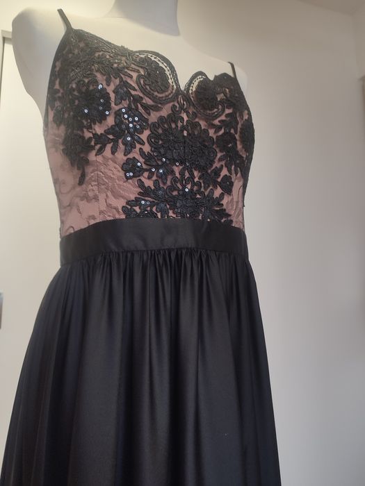 Nowa długa sukienka EMO czarna beżowa koronka sukienka maxi studniówka