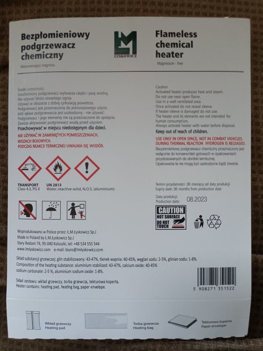 Bezpłomieniowy podgrzewacz chemiczny ogrzewacz ocieplacz mon wp wojsko