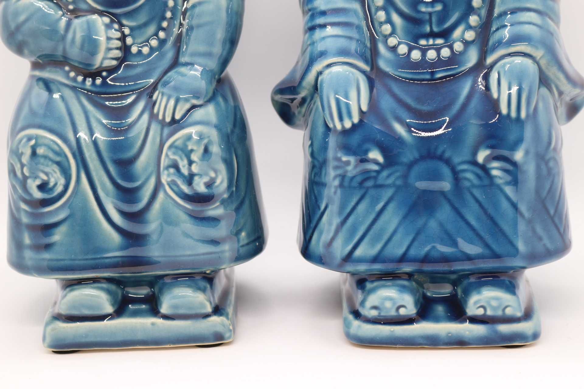 Par de Dignatários Esculturas Porcelana Chinesa Azul XX 30 cm