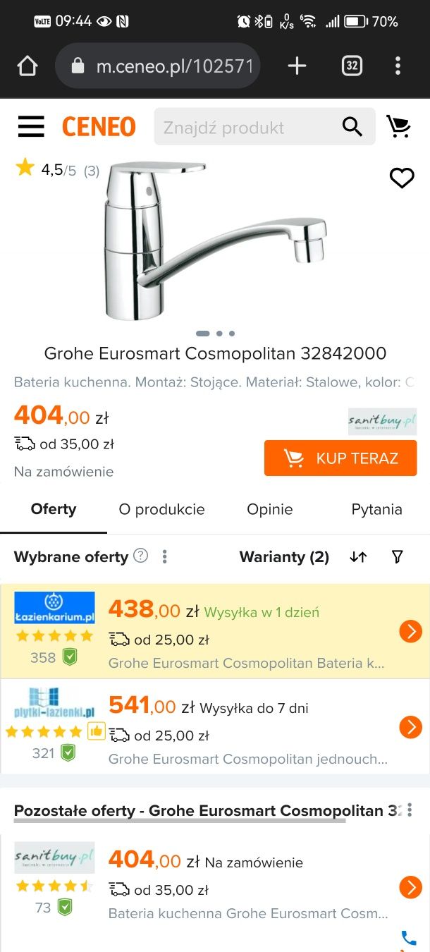 Bateria Grohe Eurosmart Cosmopolitan