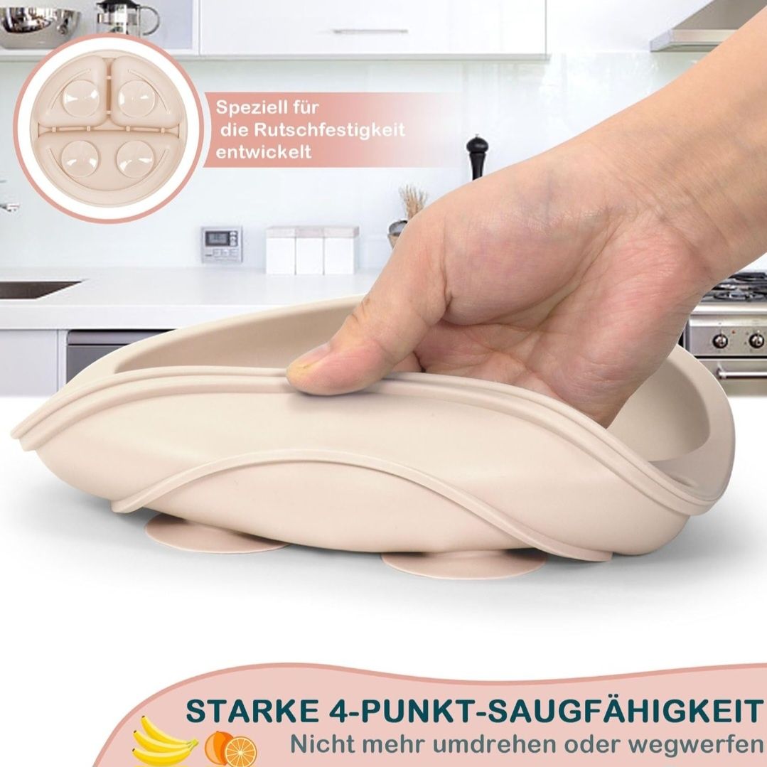 MOJILN Zestaw  silikonowych talerzyków dla niemowląt z przykrywkami