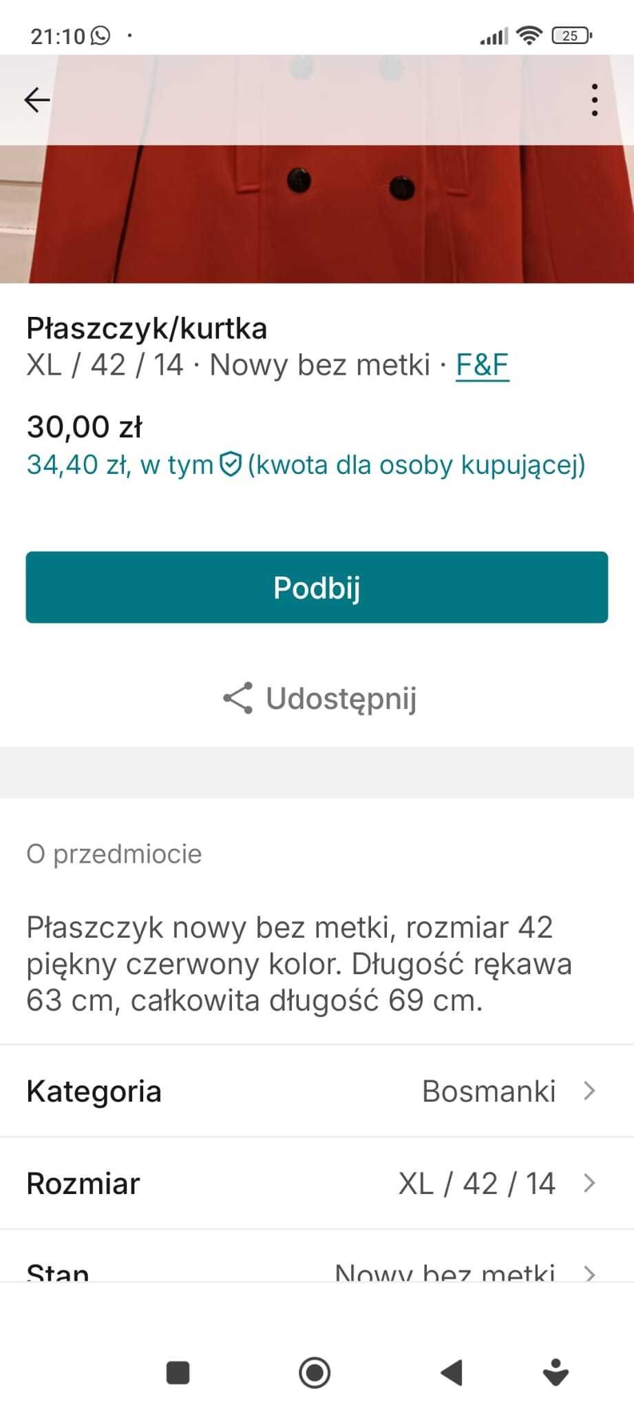 Czerwony wiosenny płaszczyk