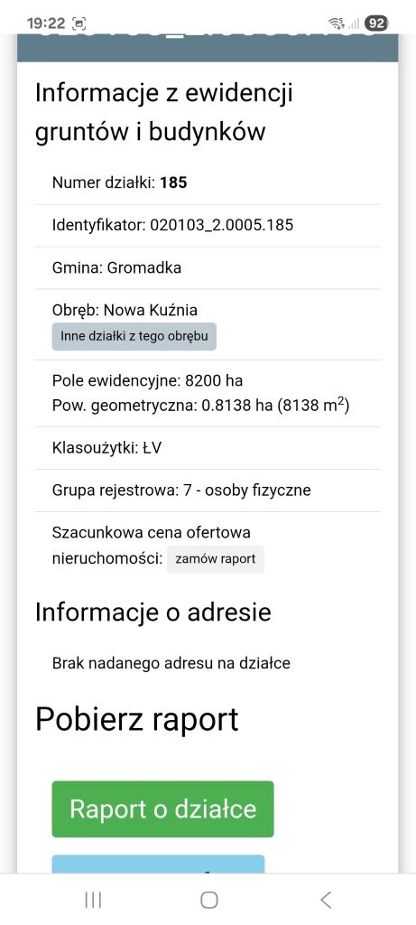 Działka Rolna 82ar Nowa Kuźnia gm Gromadka