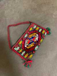 Коллекционная туркменская ковровая сумка ручной работы  12х23см.