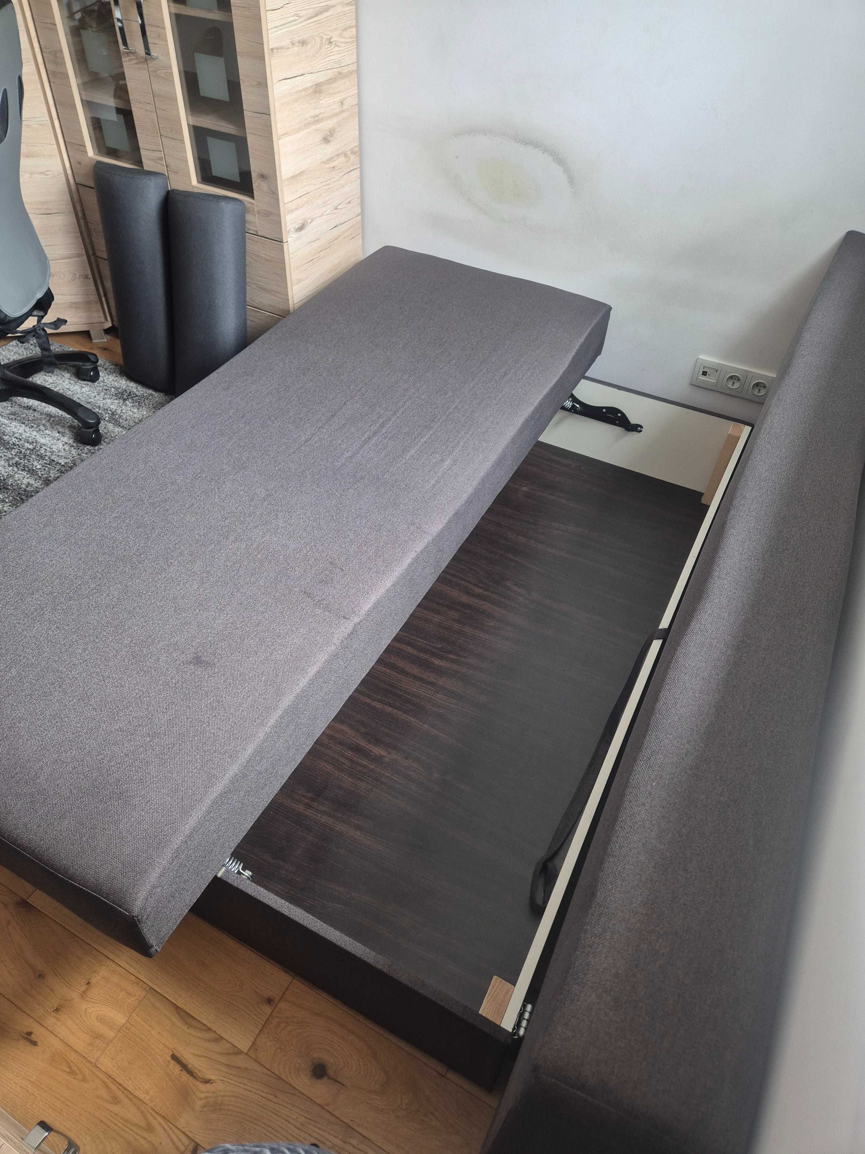 Kanapa, sofa, rozkładana, z pojemnikiem, szara, 140x200cm.