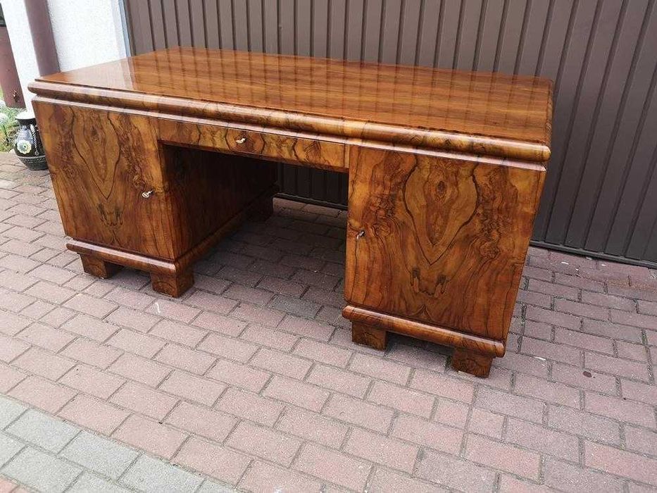 Biurko ART-DECO Orzech Politura Stare Antyk Dwustronne Po Renowacji .
