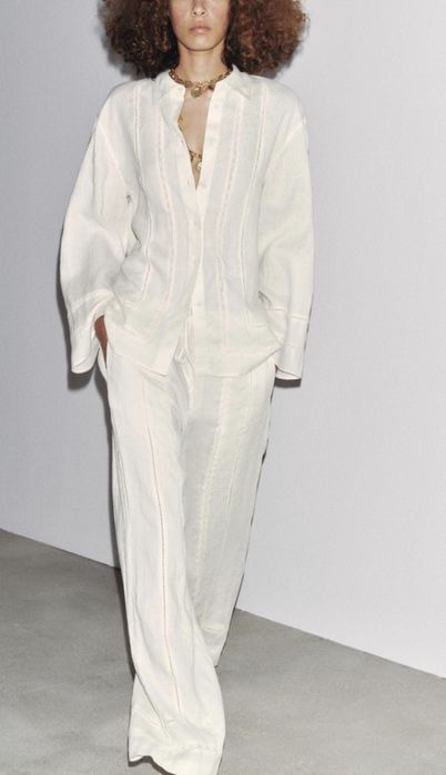 Lniane spodnie ecru Zara M 100% len koronka nowe