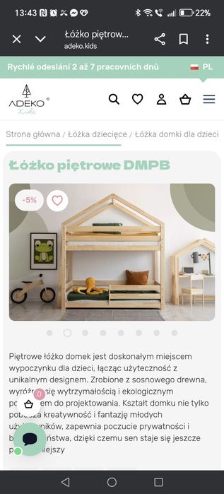 Łóżko piętrowe - domek ADEKO   ATRAKCYJNA CENA DO PIĄTKU 07.11 !!!