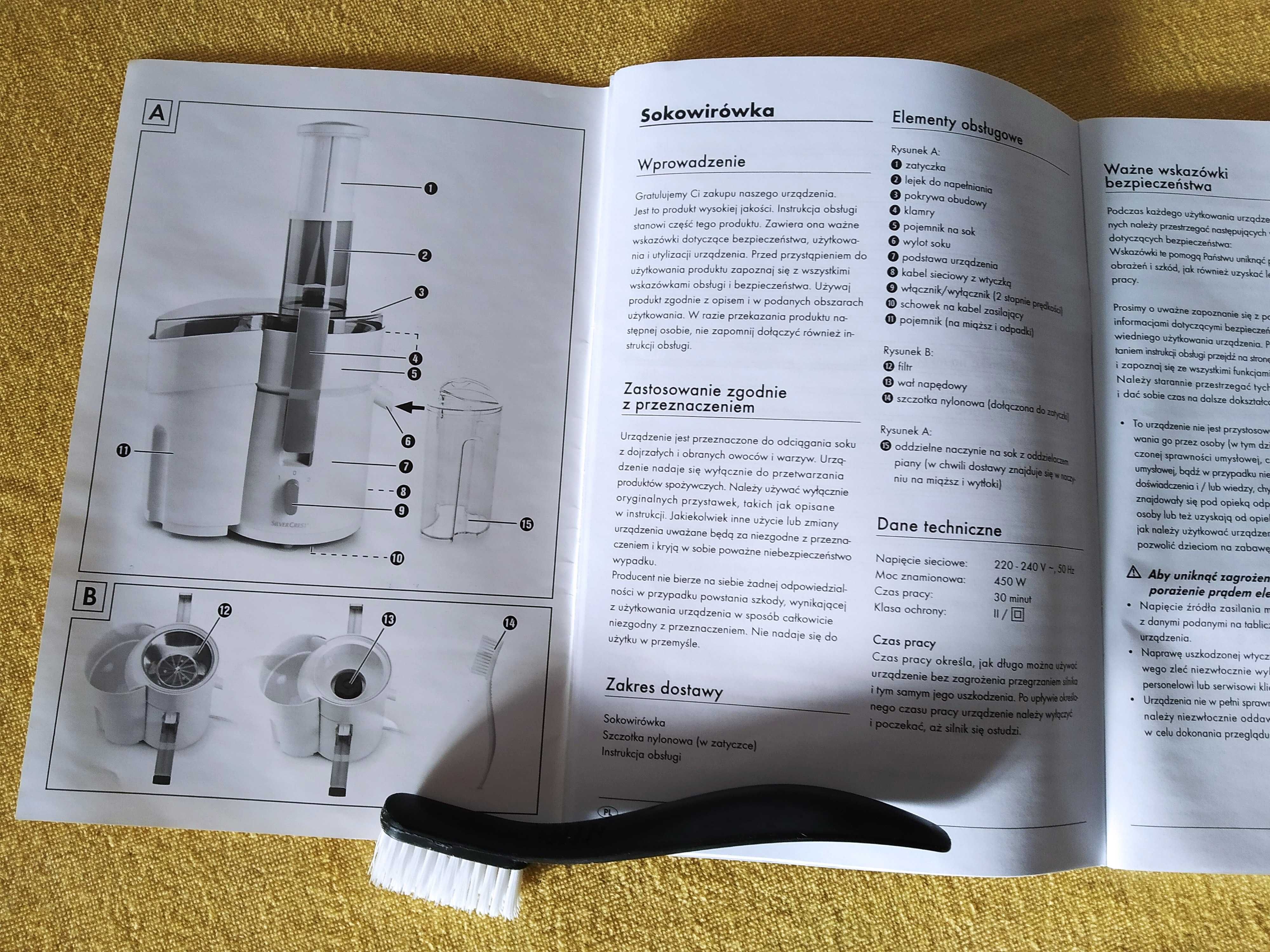 Sokowirówka Silver Crest model SFE 450 C1 o mocy 450W.