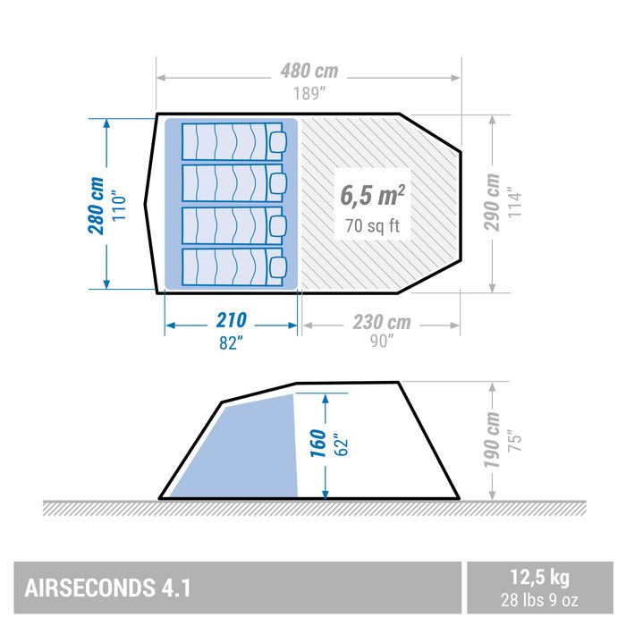 Tenda de campismo insuflável - AIR SECONDS 4.1 - 4 pessoas - 1 quarto