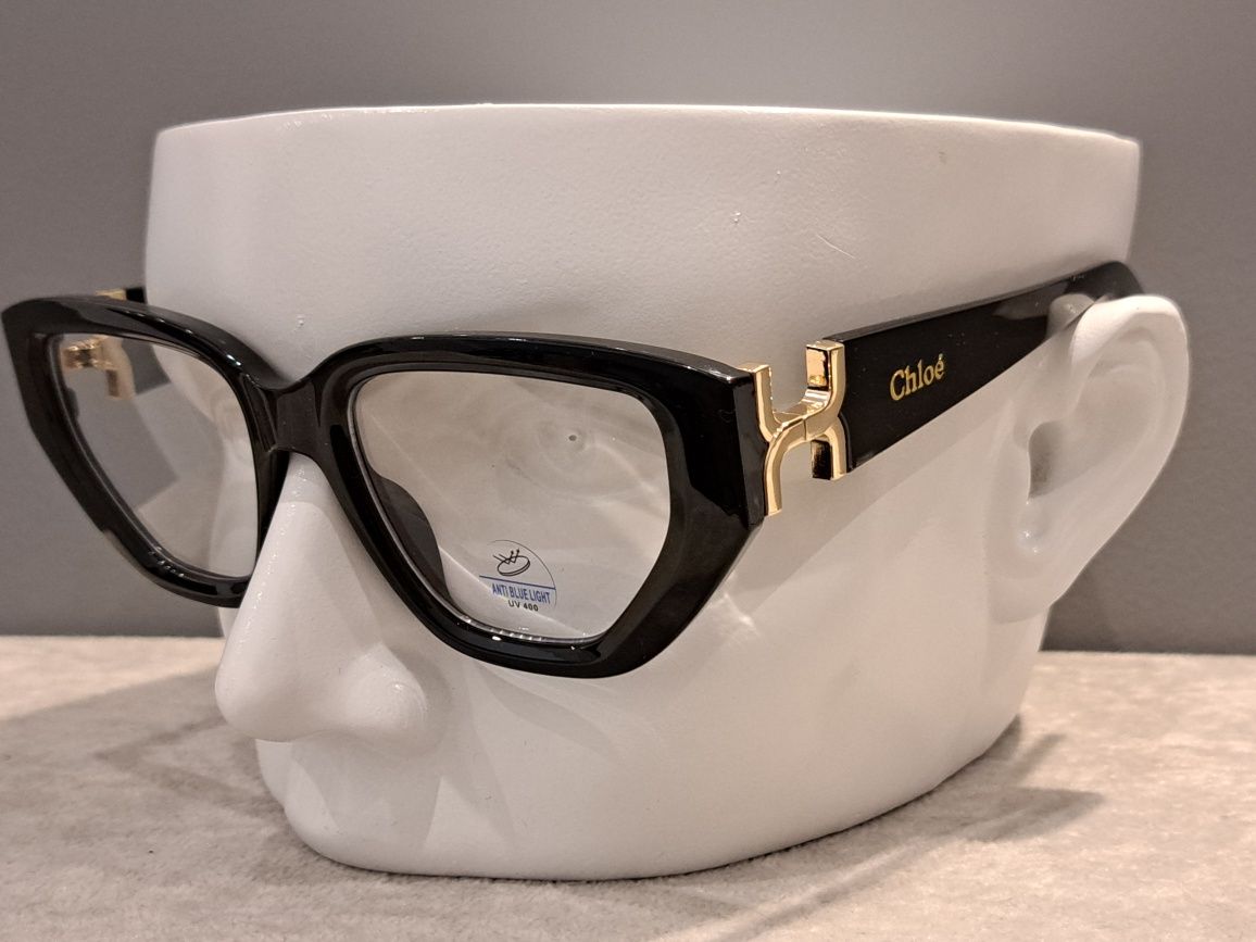 CHLOE damskie nowe czarne zlote okulary zerówki oprawki
