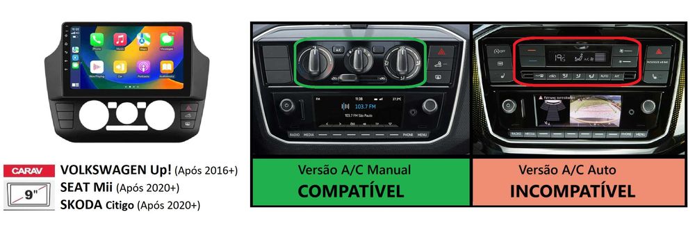 Rádio 1DIN • VW Up • SEAT Mii • SKODA Citigo • Android (2DIN) GPS