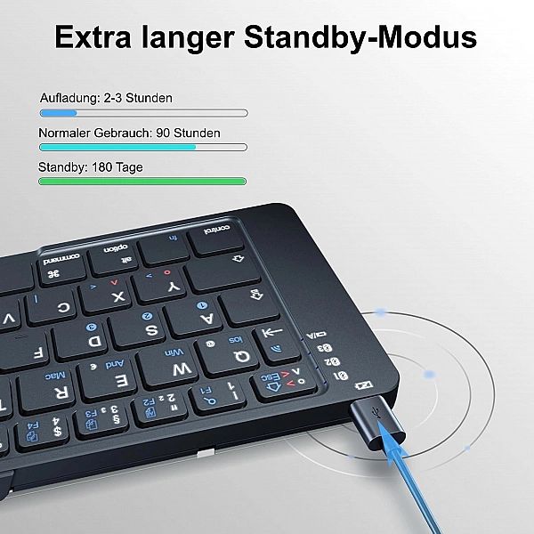 Mobilna Klawiatura Echaar Qwertz, Składana, Bt 5.1, Do Laptopa, Tablet