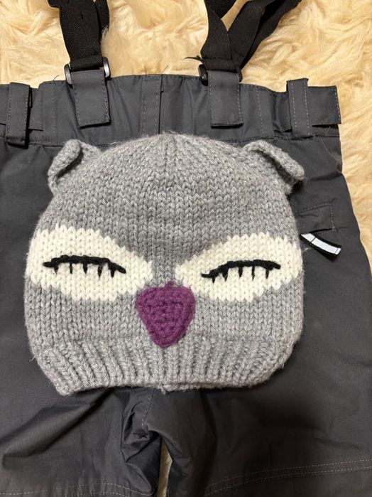 Spodnie zimowe szelki podkoszulka termiczna czapka z uszkami zestaw 92