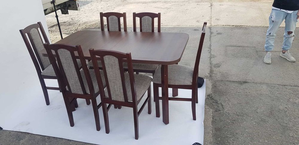 Nowe : STÓŁ + 6 KRZESEŁ, Orzech + cappuccino , dostawa cała POLSKA