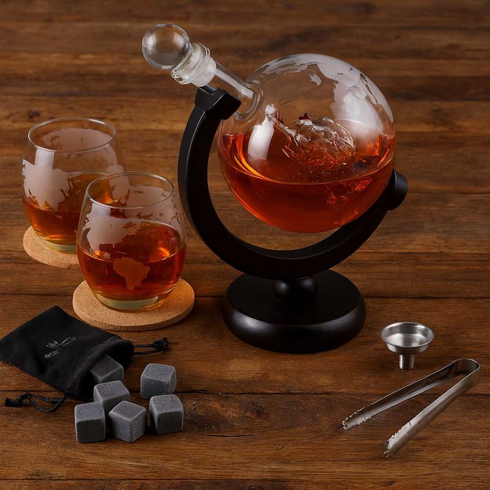 Duża Karafka Do Whisky Globus Nalewki Wody Szklanki Kostki + Gratisy