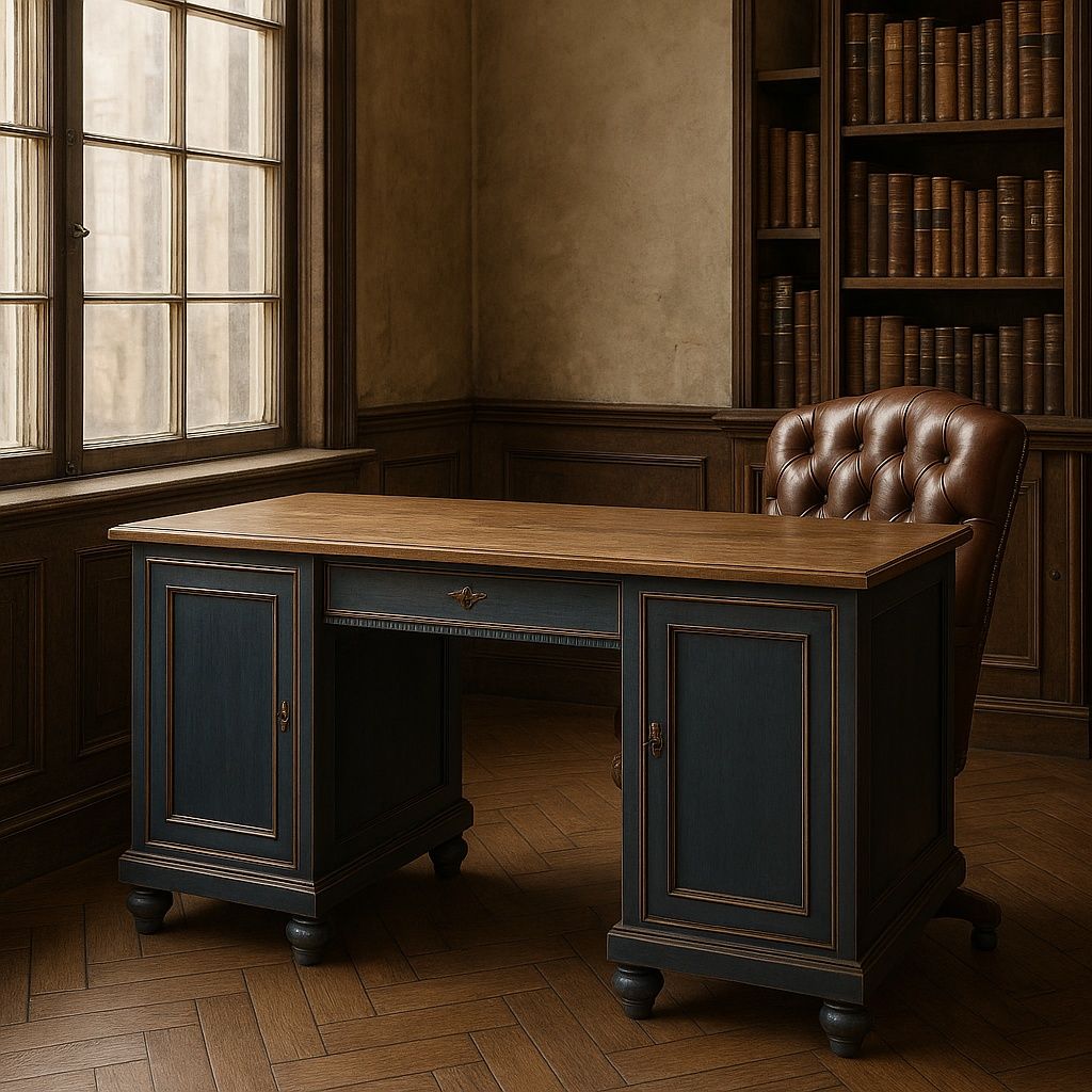 Granatowe biurko gabinetowe