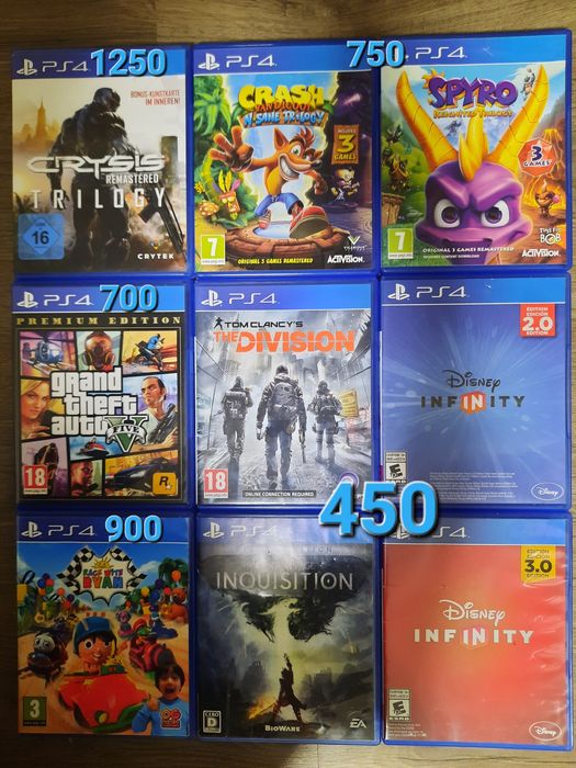 Ігри для PS4/5: Crysis, Spyro, Crash 3в1, GTA 5, Disney, The Division.