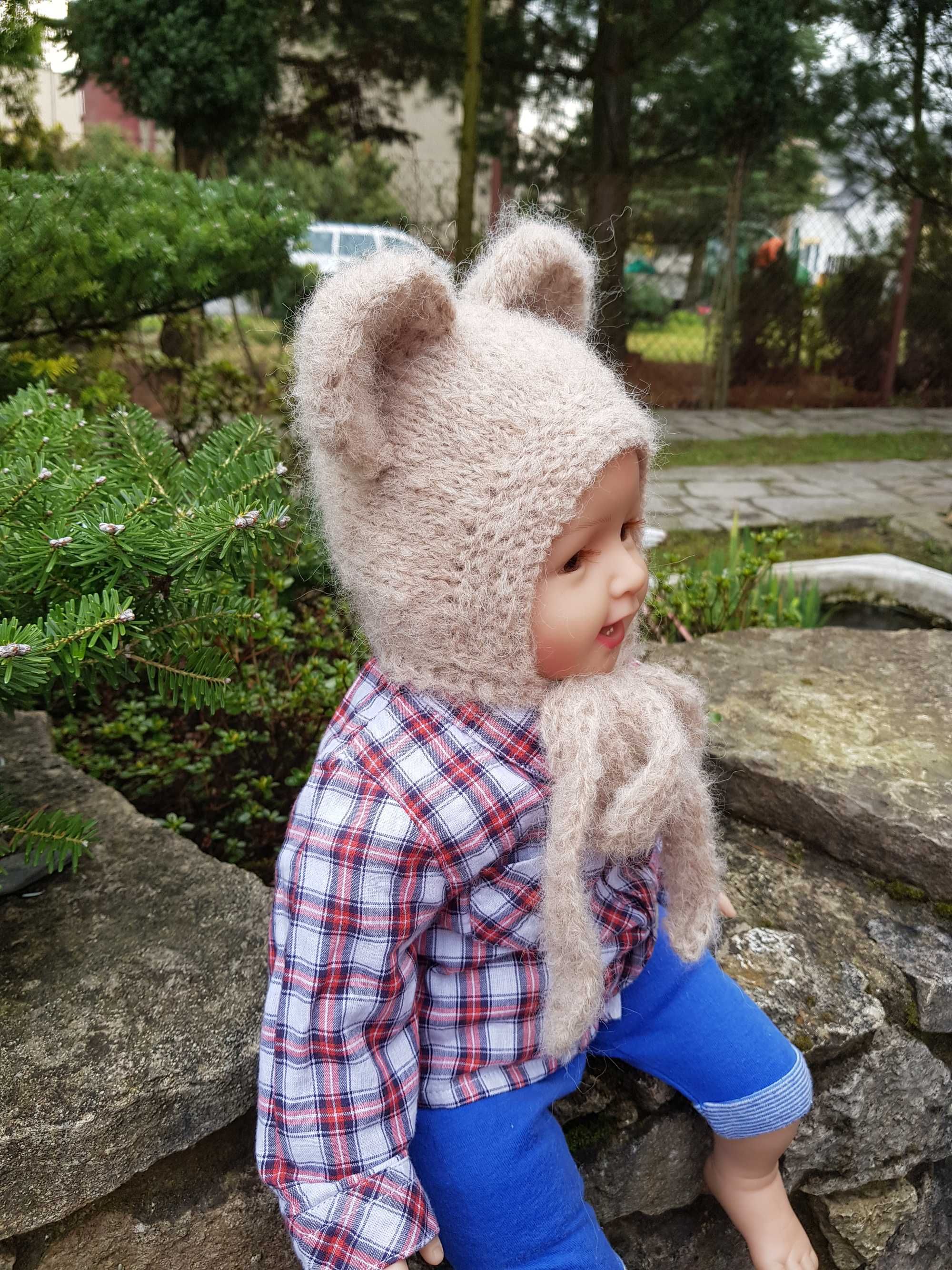 Czapka bonetka Mysz beżowa 56/58 alpaka/merynos