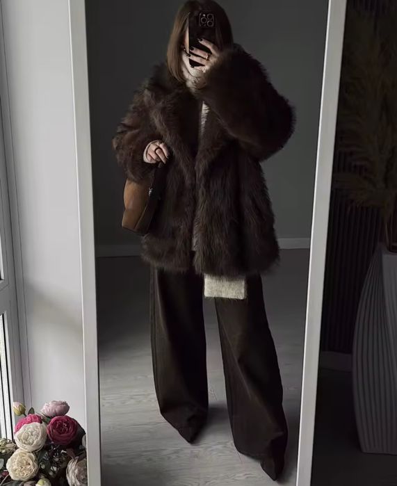 Коричнева шуба шубка зі штучного хутра коротка шуба коричневе пальто