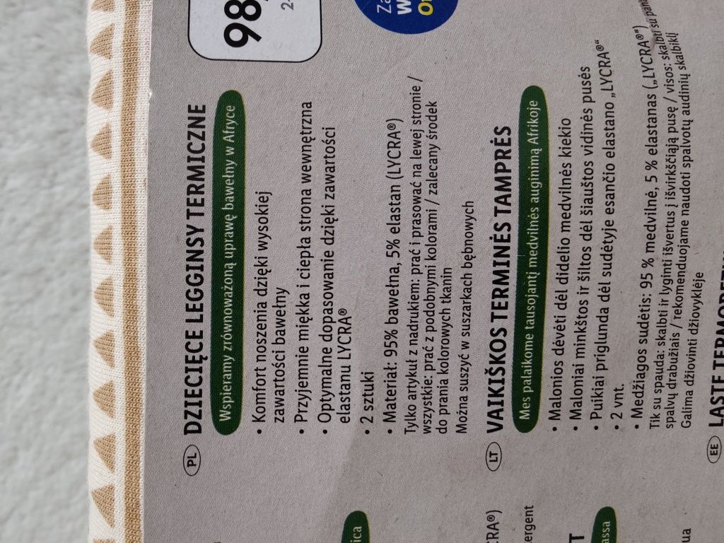 Nowy zestaw termicznych legginsów 98/104cm Lupilu 2 pary spodni Lycra
