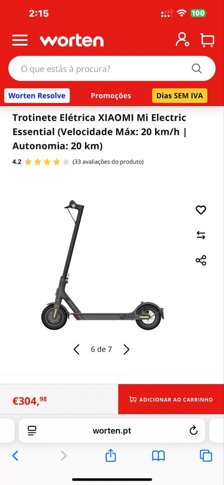 Trotinete Elétrica Xiaomi Mi Electric Scooter Essential Preta