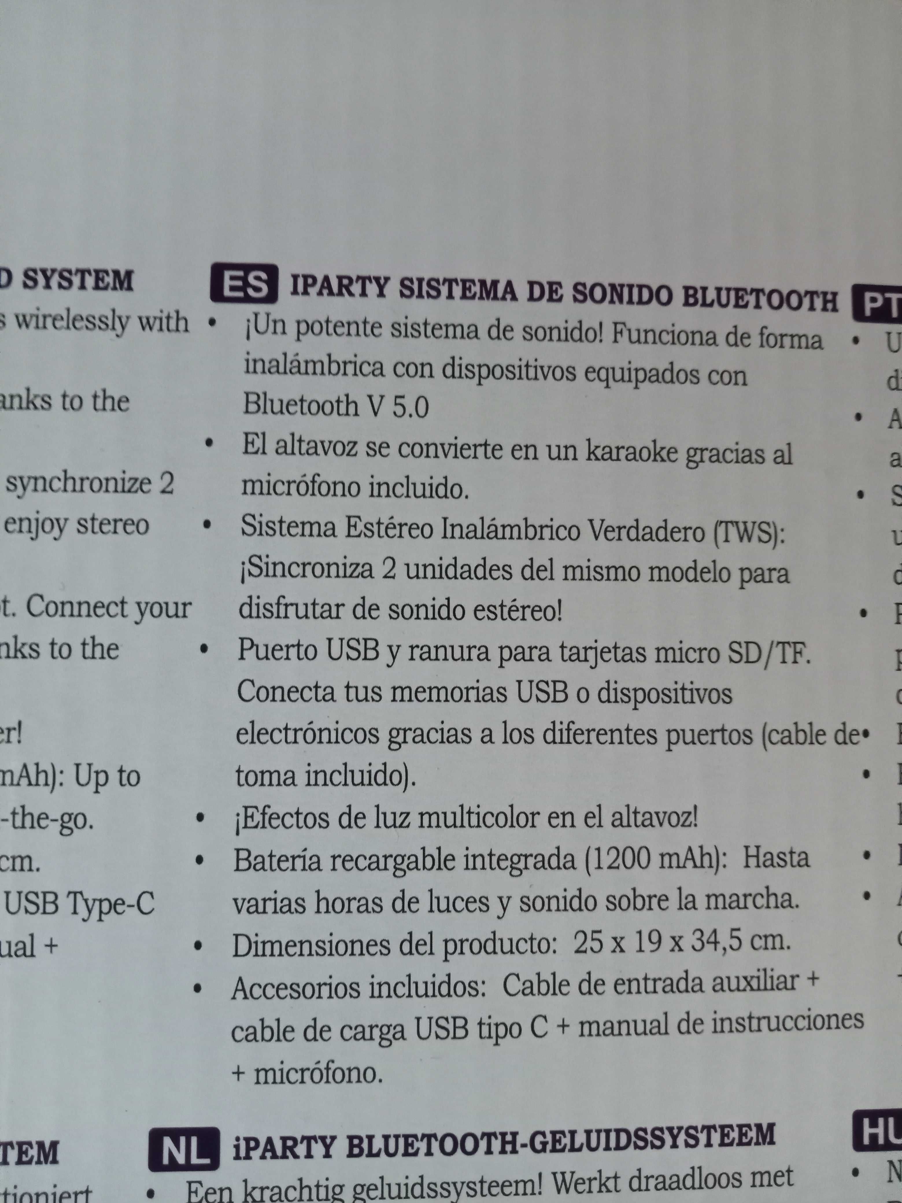 Sistema de som bluetooth party