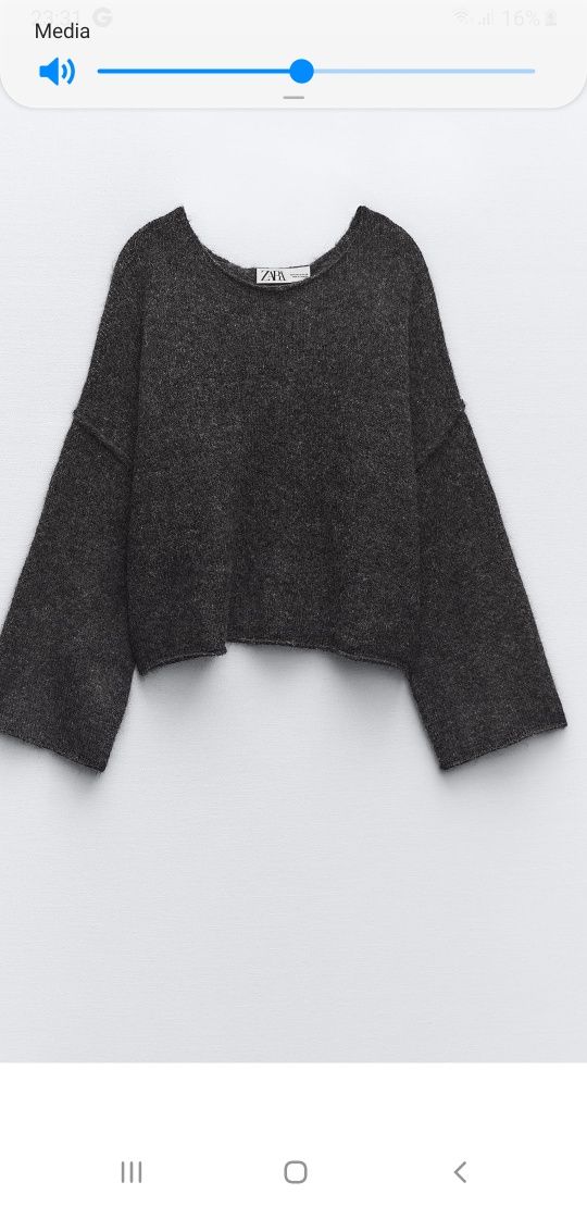 Sweter zara L oversize szary sweterek damski glamour surowy krótki tkm