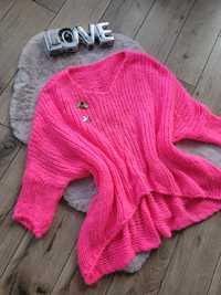 Sweter sweterek oversize otulaczneonowy róż