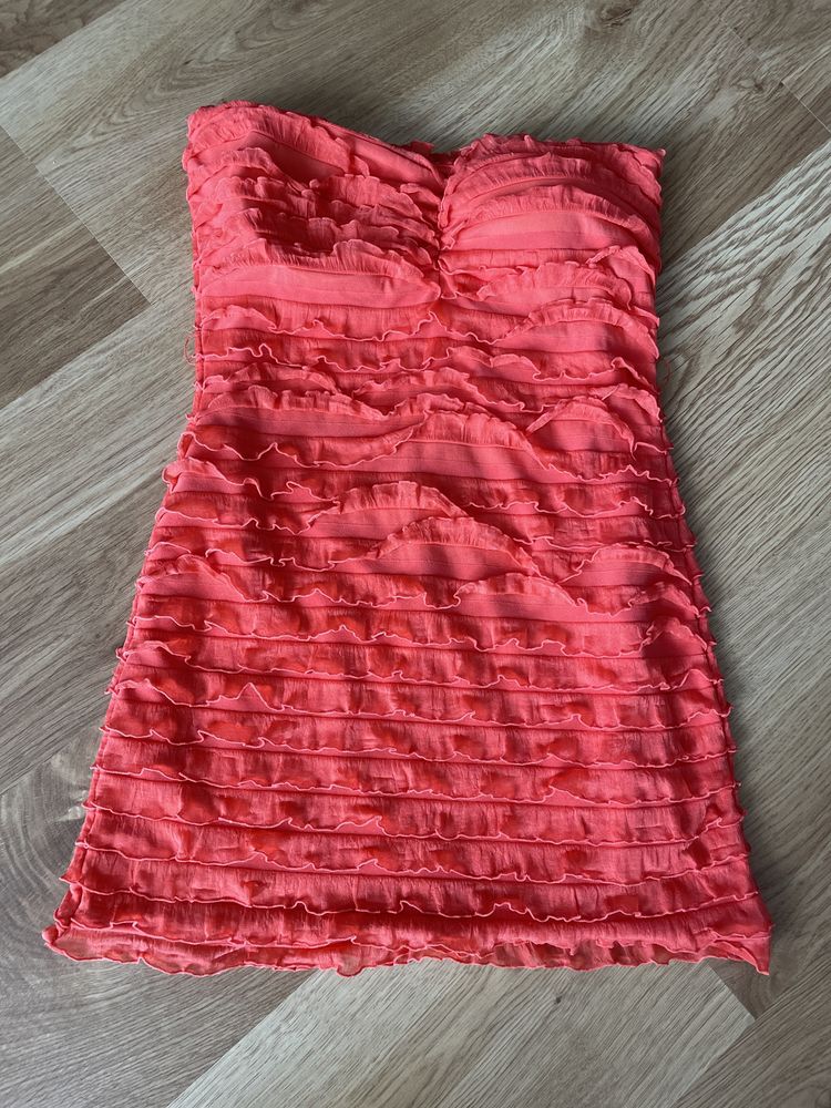 Koralowa sukienka mini, tunika bez ramiączek, tally weijl, xxs