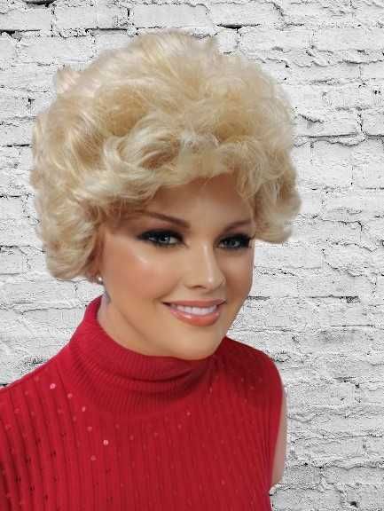 Krótka blond  kręcona peruka z grzywką -Nessaja wigs