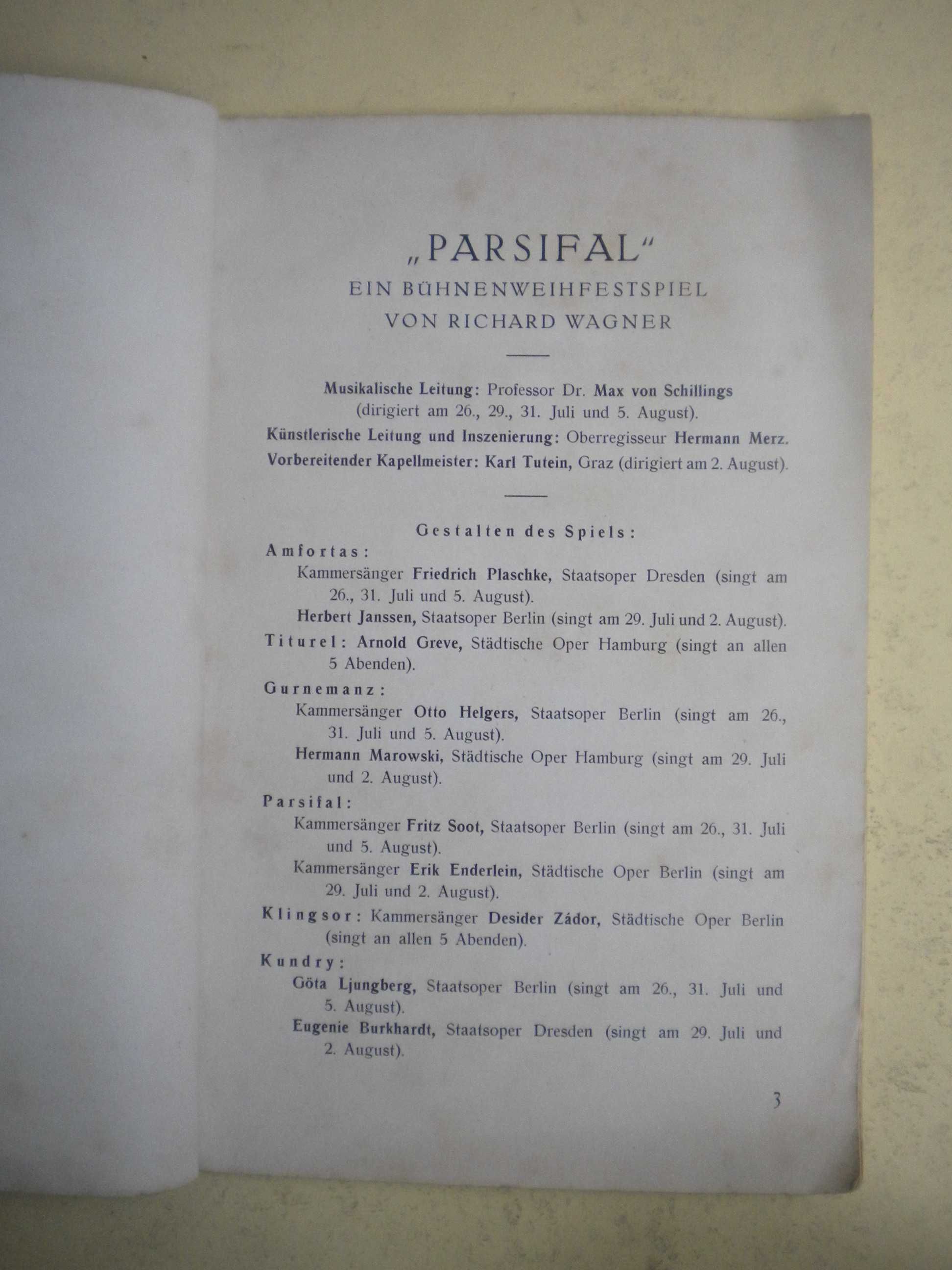 Libreto - Parsifal - Festpiele 1928