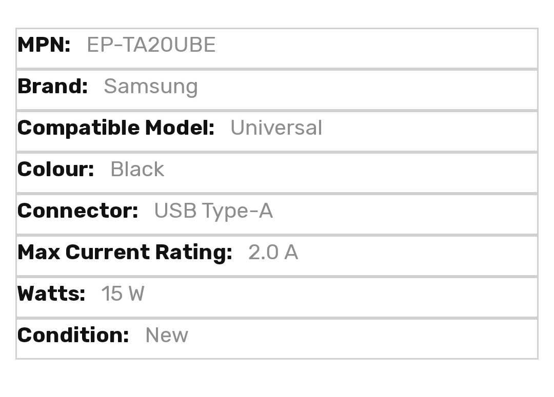 Samsung UK Fast Charging Mains Adapter (2.0A) (EP-TA20UBE ) - Black