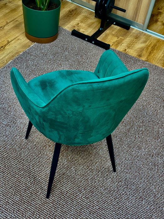 Krzesło tapicerowane welurowe do salonu jadalni z poduszką - zielone